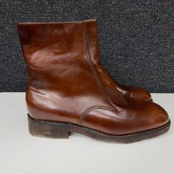 Florsheim Grenoble 80606 Mens Brown Leather Side Zip Crepe Boots 13 D Vintage